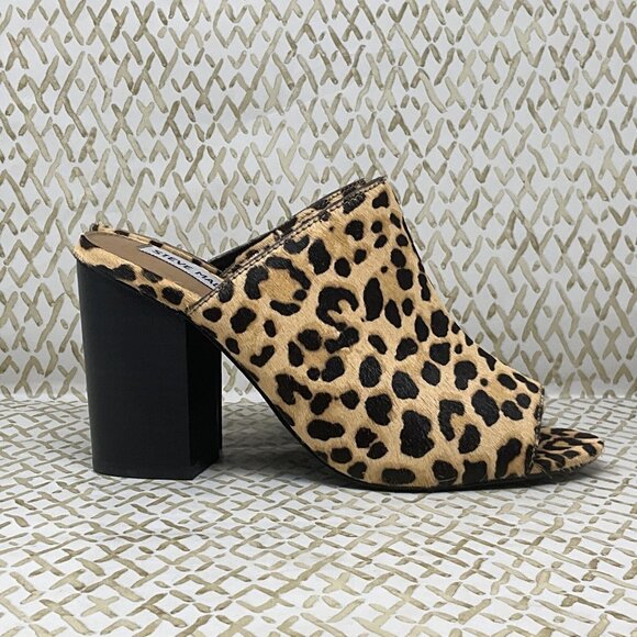 Steve Madden Size 7.5 M‎ Animal Print Calf Hair Block Heel Open Toe Slip On Shoe - Picture 1 of 9